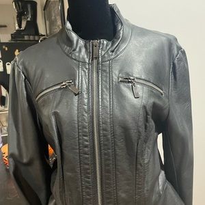 Women’s black leather jacket